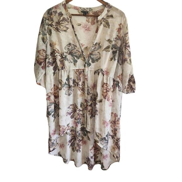 Torrid Womens Tunic Blouse 1X Plus Size Floral Chiffon Sheer Hi Lo  Hem - Picture 1 of 4